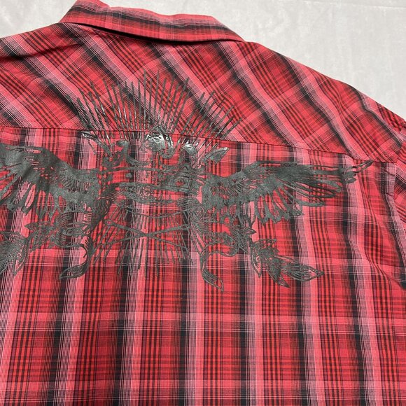 Mark Ecko Y2K Red/Black Plaid Casual Button Down 100% Cotton Long Sleeve SZ XXL - Picture 2 of 16